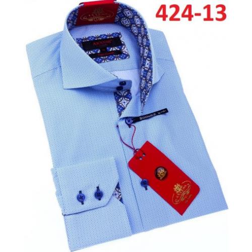 Axxess Light Blue Cotton Modern Fit Dress Shirt With Button Cuff 424-13